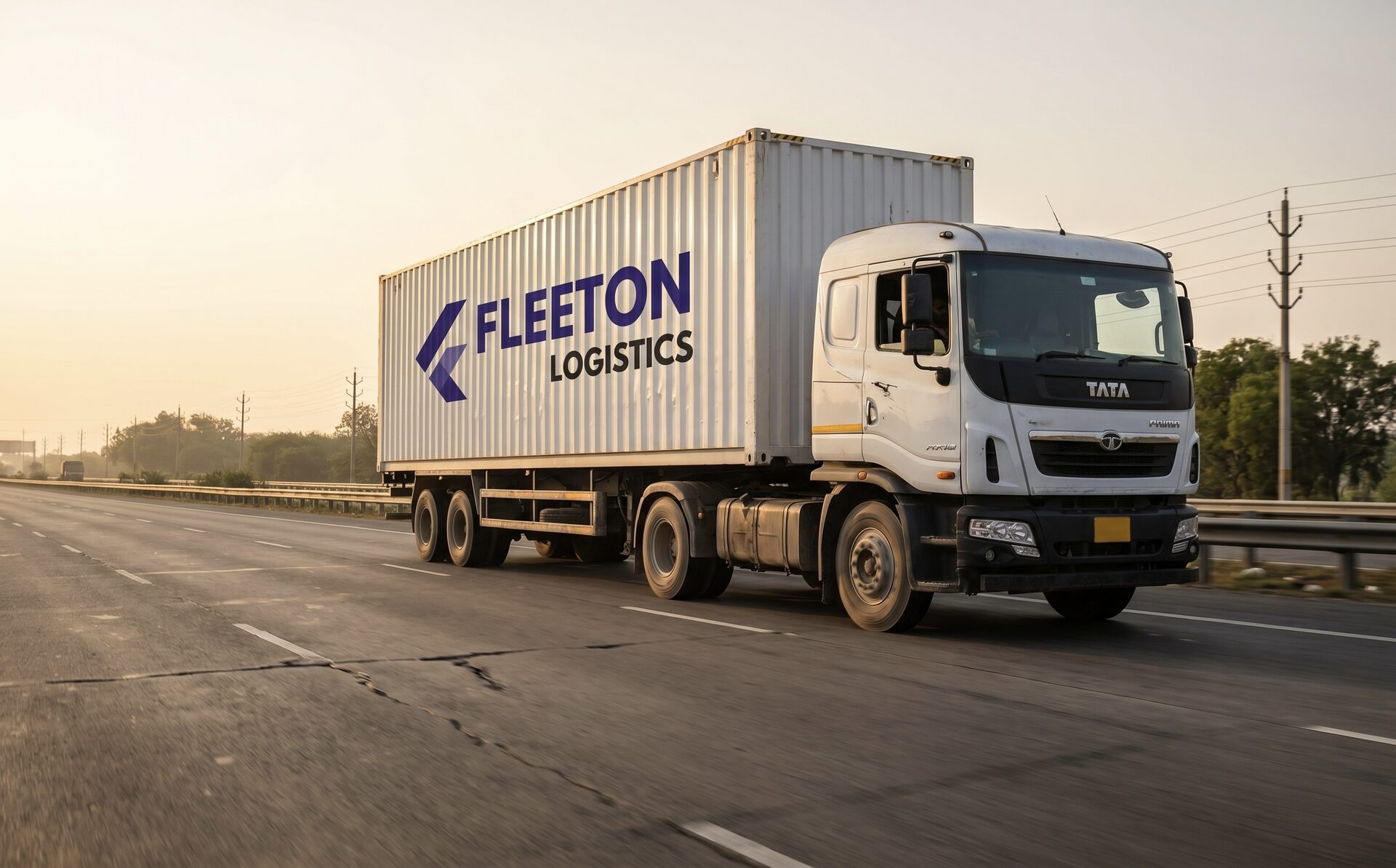 Fleeton Logistics branded FTL container truck on highway