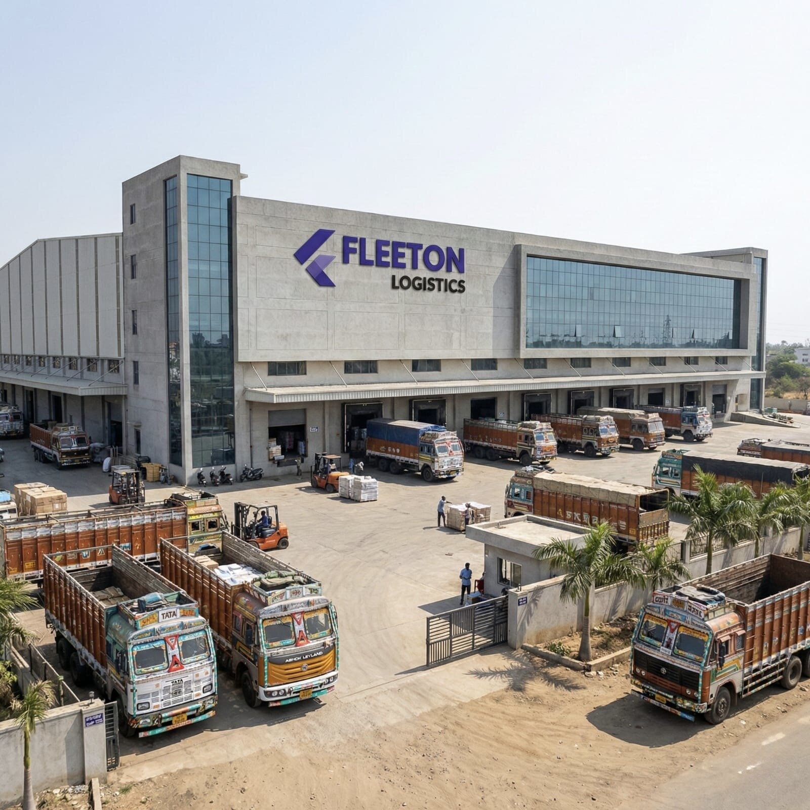 Fleeton Logistics warehouse and transport yard in Pune — headquartered in Nigdi, serving Chakan, Bhosari, Hinjewadi and PCMC industrial belts