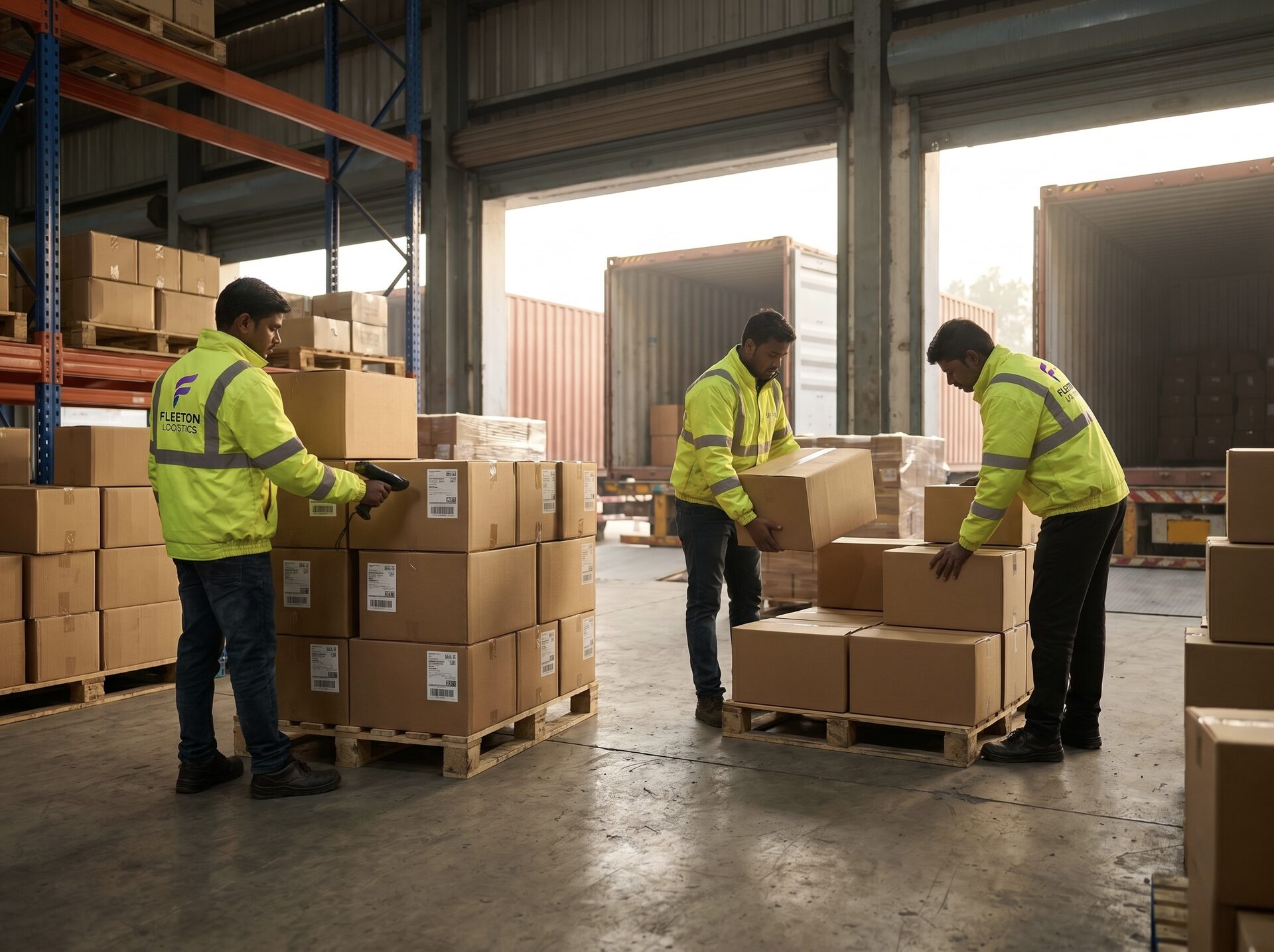 Fleeton Logistics warehouse team handling barcoded inventory